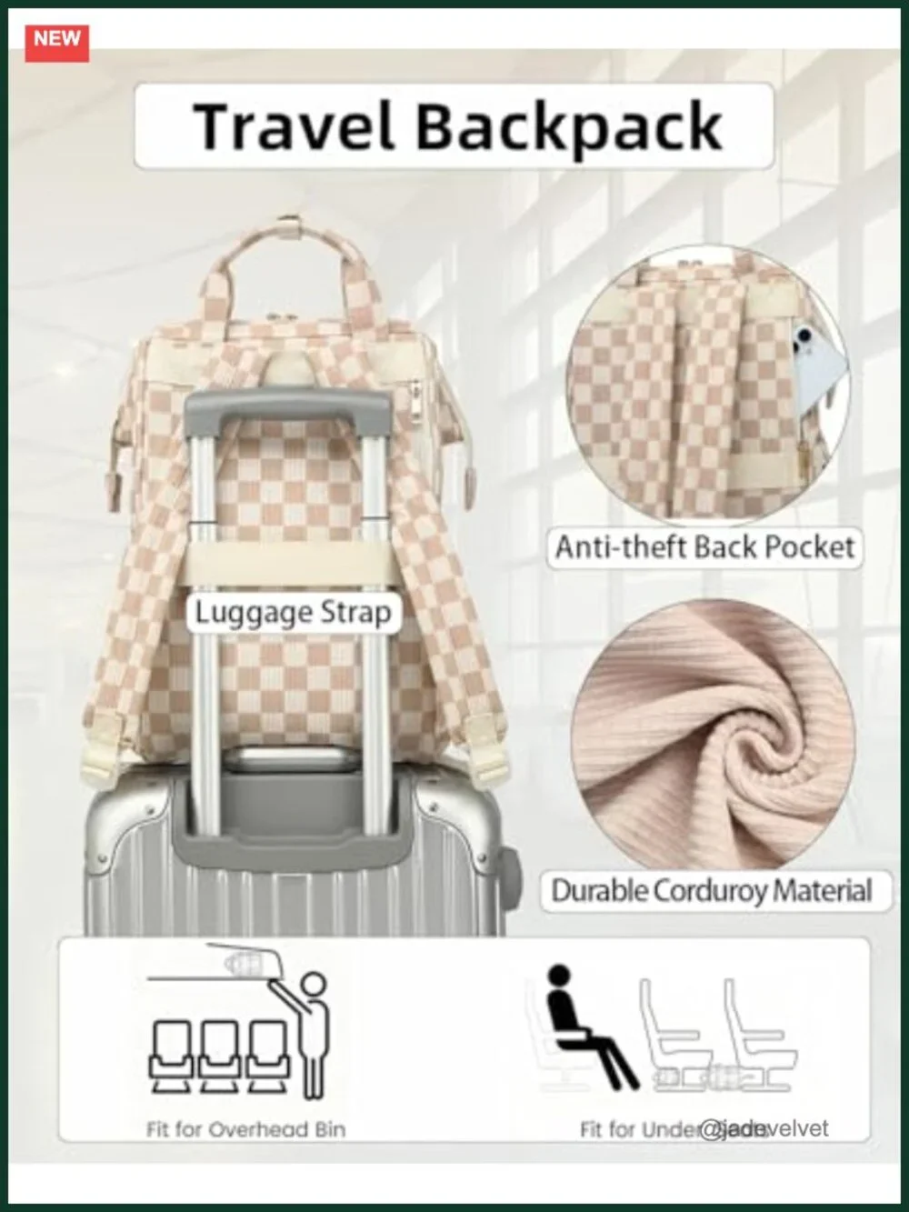 Corduroy Laptop Backpack for Women College Bookbag 15.6 Inch Travel Daypack